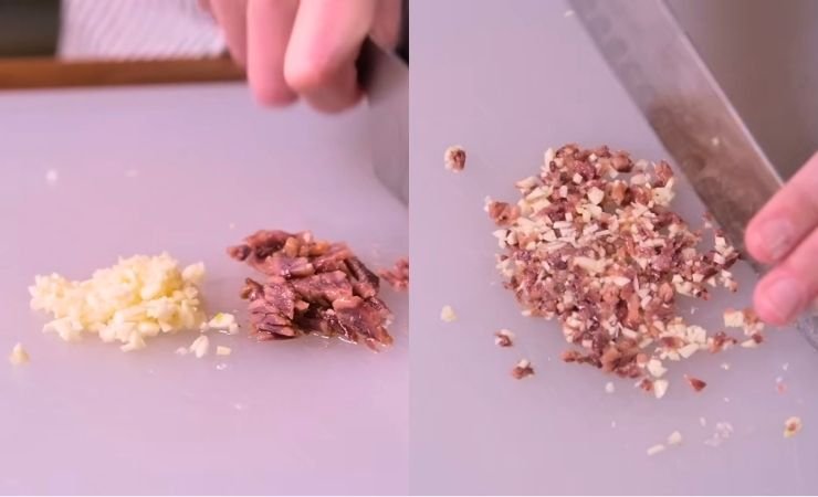 Prepare the garlic and anchovies